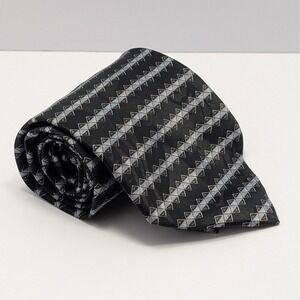 David Taylor Geometric Pattern Men's Tie Black Gray Formal Business 56.5x3.75"